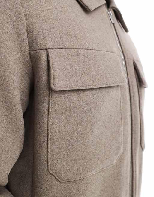 Men's Jack & Jones Wool Blend Cropped Jacket: Stylish Mocha with Pockets - Gomix Brands Outlet