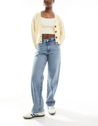 ASOS DESIGN Women's Comfort-Stretch Vintage Blue Mid-Rise Straight Leg Jeans - Gomix Brands Outlet