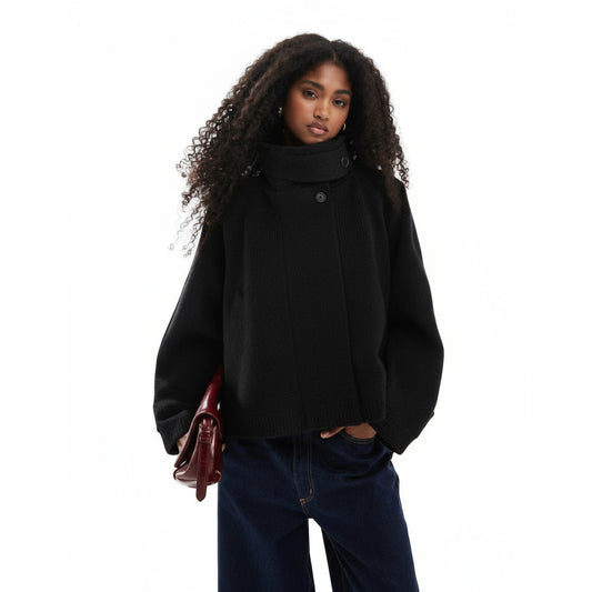 ASOS DESIGN Women's Elegant Black Cropped Cape Formal Coat Stylish Outerwear