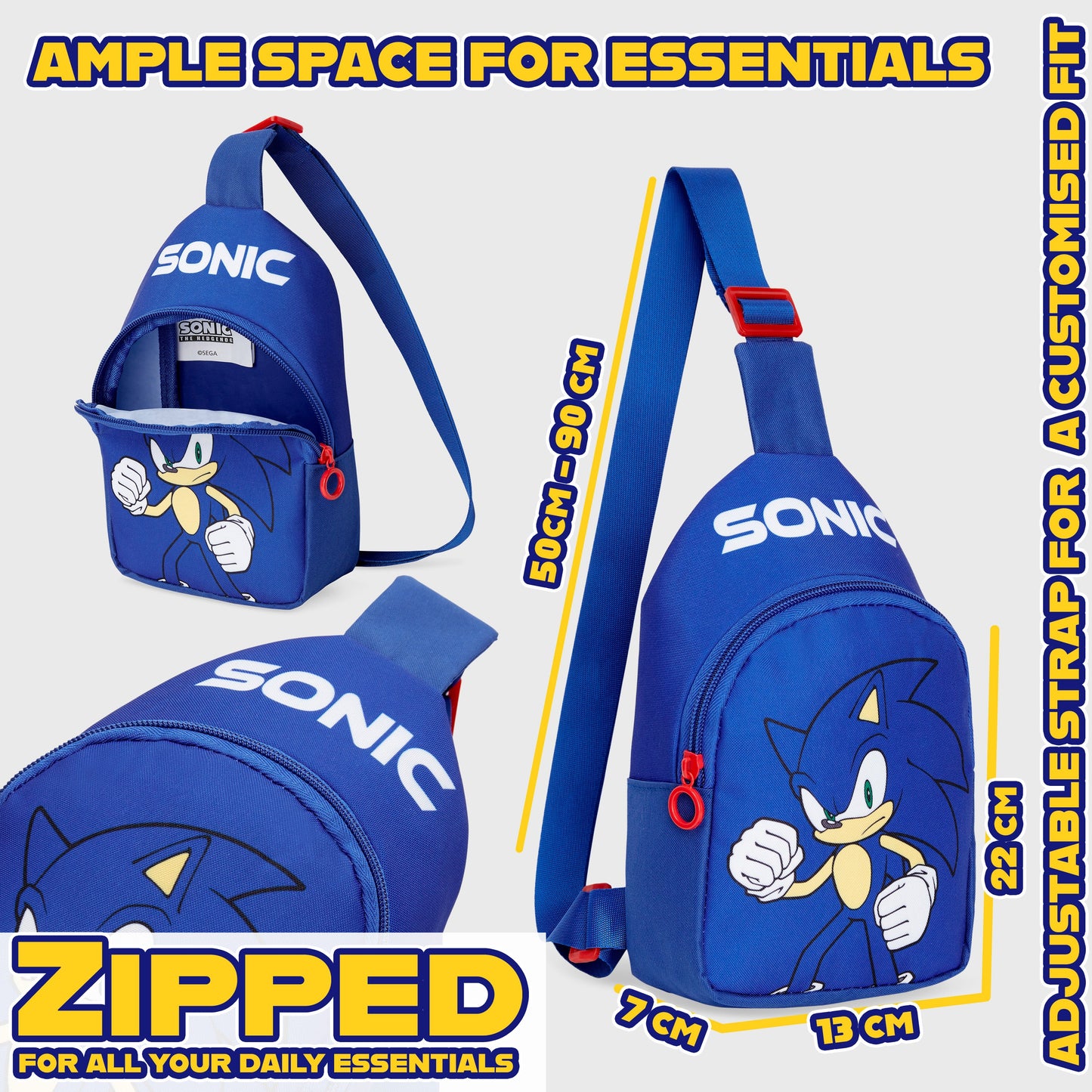 Sonic The Hedgehog Boys Adjustable Crossbody Bag with Zipped Pocket