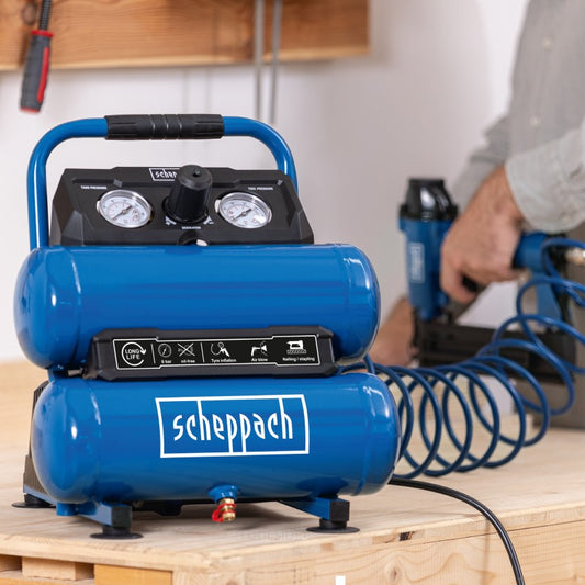 Scheppach HC10-Twin 2 Gallon Portable Oil-Free Air Compressor for Home & Workshop