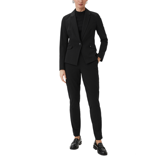 Elegant Fitted Viscose Blend Black Blazer for Women - Business & Casual