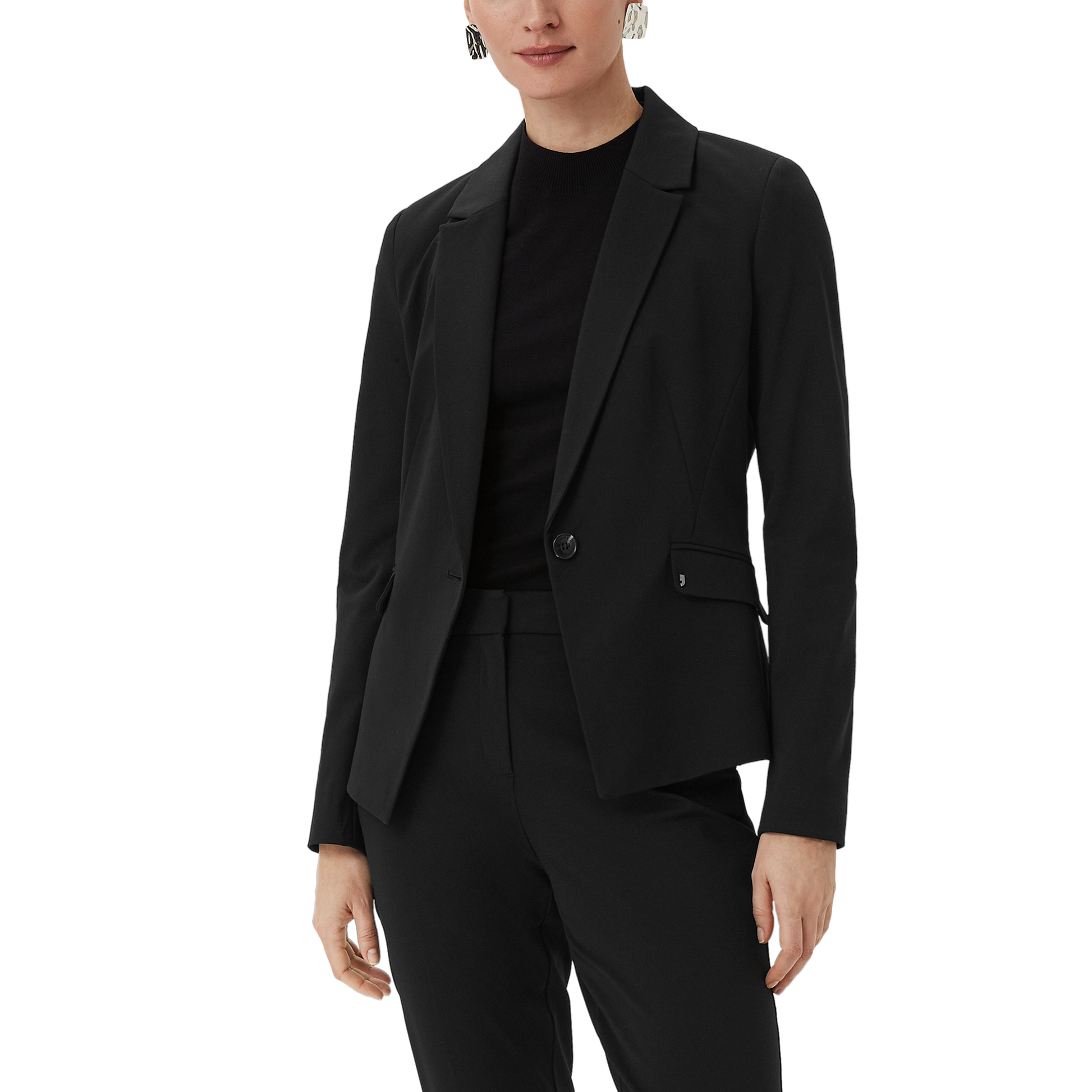 Elegant Fitted Viscose Blend Black Blazer for Women - Business & Casual