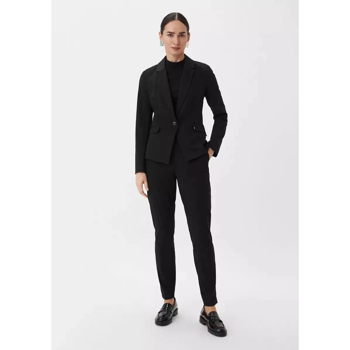 Elegant Fitted Viscose Blend Black Blazer for Women - Business & Casual