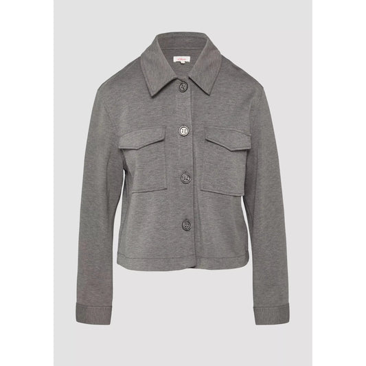 Mottled Interlock Jersey Light Jacket for Women - Casual Grey Button-Up