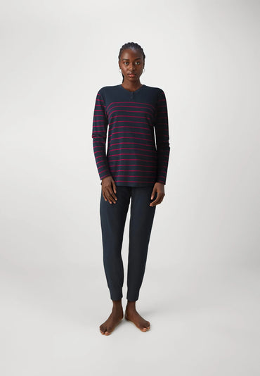 Schiesser Women's Striped Henley Long - Soft Cotton Modal - Gomix Brands Outlet