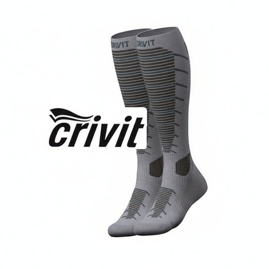 CRIVIT Wool Knee-High Socks grey with green strips