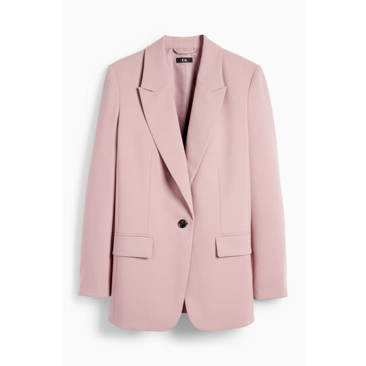 Elegant Women's Pink Relaxed Fit Long Blazer - Sustainable Woven Fabric