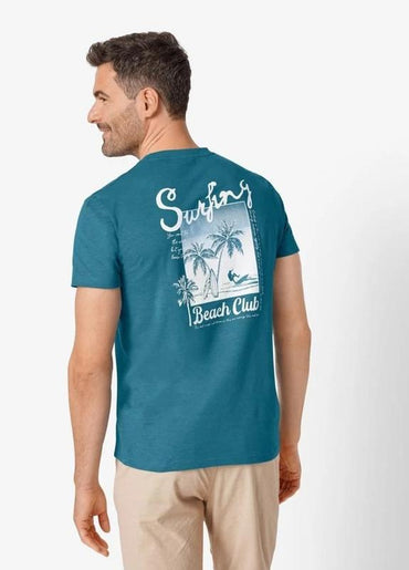 Livergy Men's Cotton T-Shirt with Print Turquoise