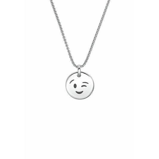 s.Oliver Kids' Reversible Smiley Face Silver Necklace, Polished Stainless Steel, 43cm Length