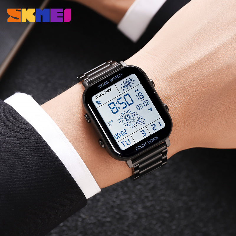 SKMEI 2301 Men's Durable Digital Chronograph Sport Watch with Steel Bracelet