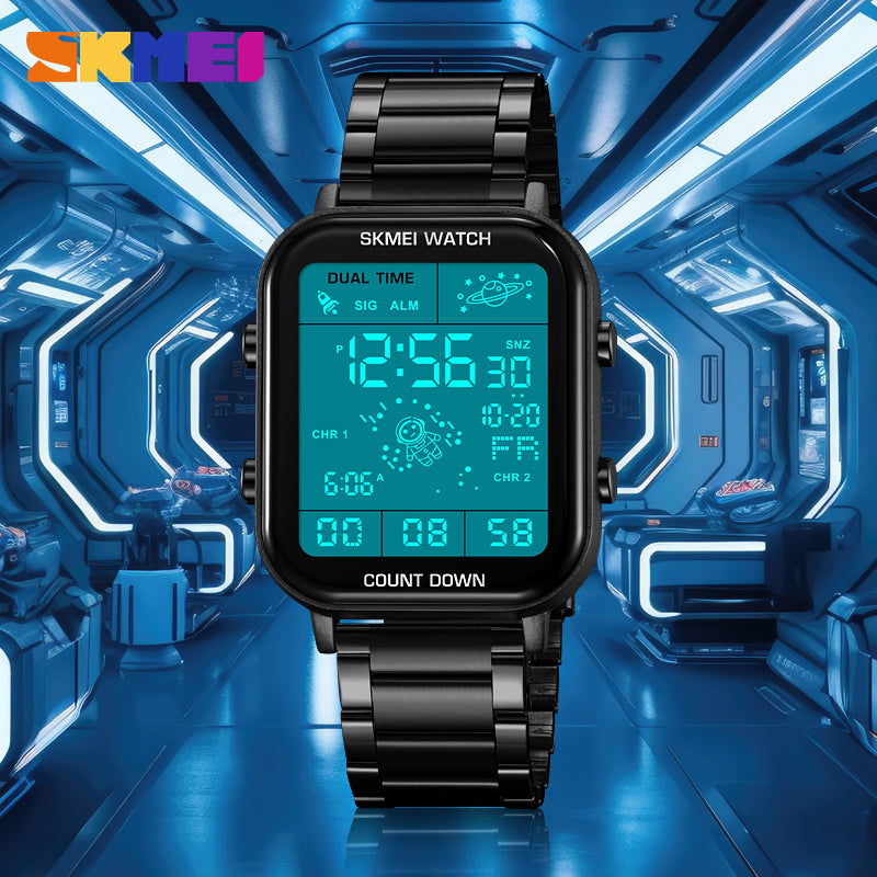 SKMEI 2301 Men's Durable Digital Chronograph Sport Watch with Steel Bracelet
