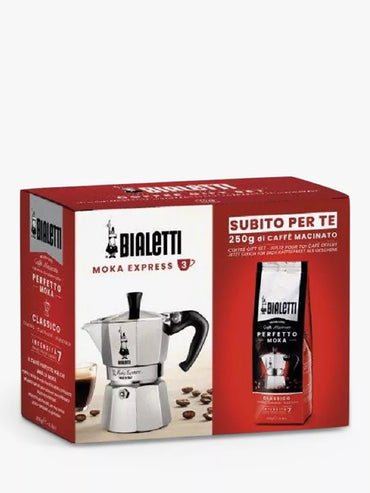 Bialetti 3-Cup Moka Hob Espresso Coffee Maker & Perfetto Coffee Gift Set