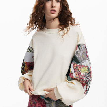 Desigual Women's Oversized Christian Lacroix Printed Sleeve Round Neck Sweatshirt