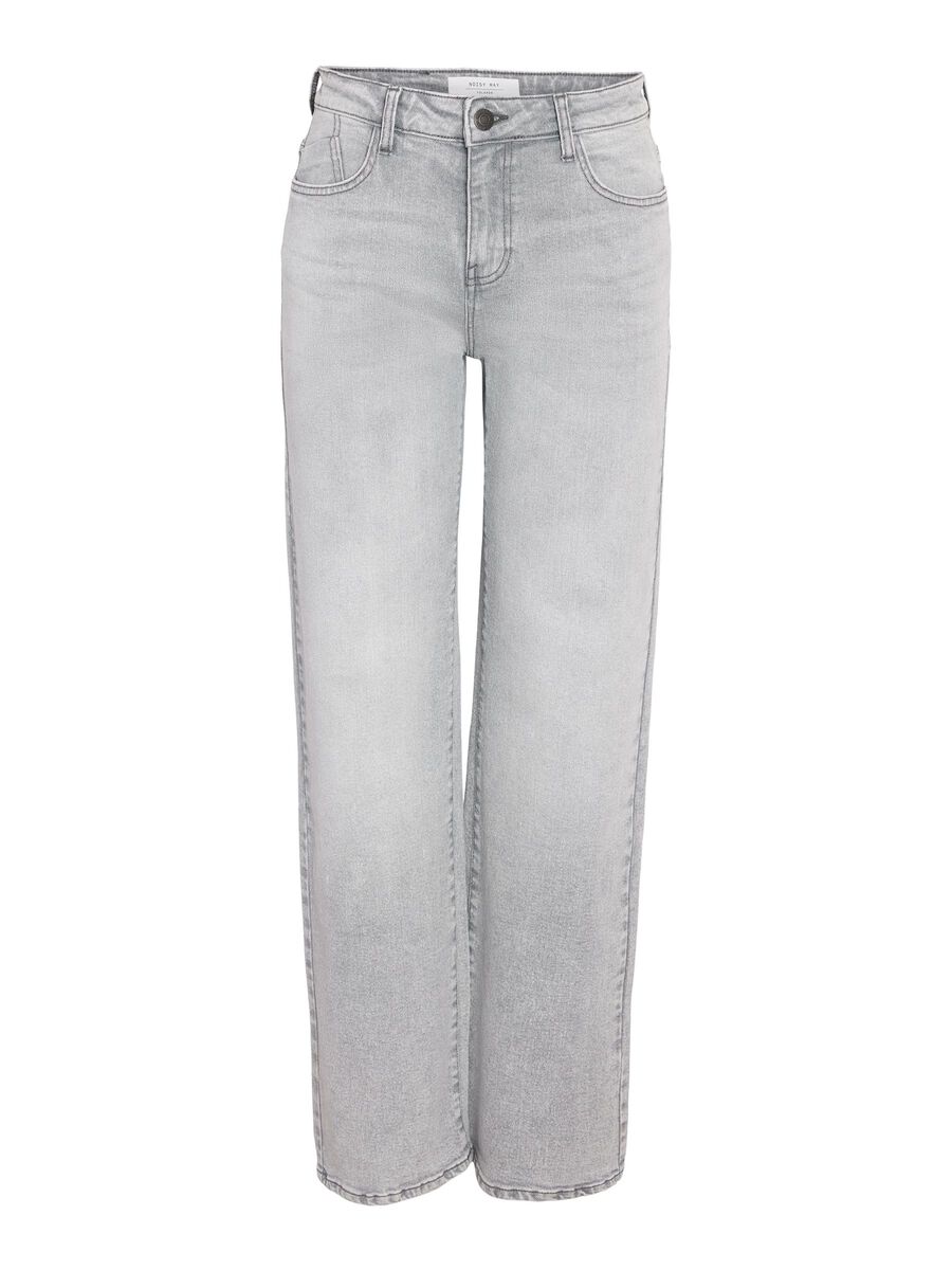 Noisy May Yolanda Mid-Waist Light Grey Straight Fit Jeans - Comfortable Denim