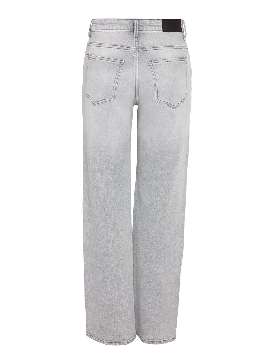 Noisy May Yolanda Mid-Waist Light Grey Straight Fit Jeans - Comfortable Denim