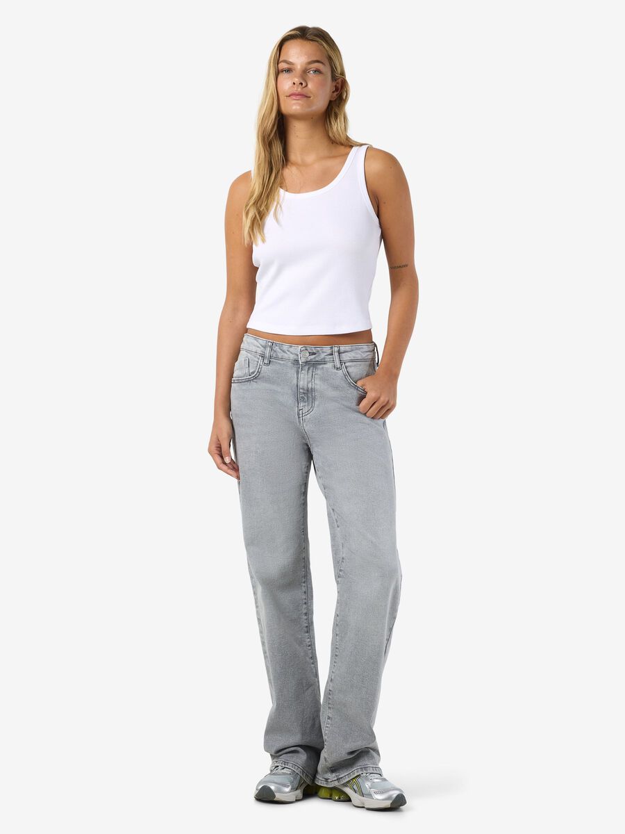 Noisy May Yolanda Mid-Waist Light Grey Straight Fit Jeans - Comfortable Denim