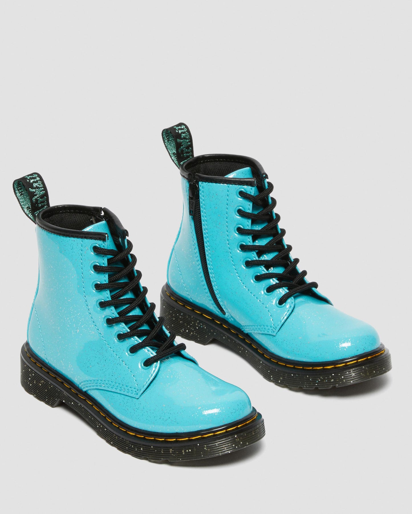 Dr. Martens Junior 1460 Turquoise Cosmic Glitter Lace-Up Boots with Zipper