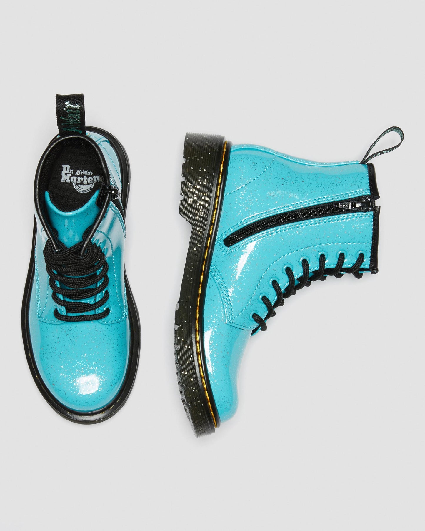 Dr. Martens Junior 1460 Turquoise Cosmic Glitter Lace-Up Boots with Zipper