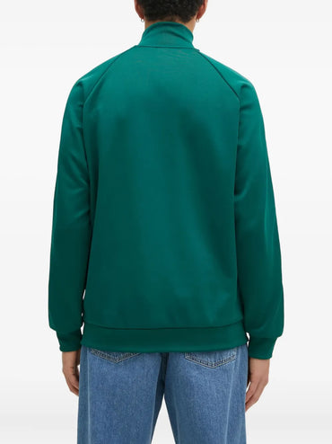 Adidas Men's Green Embroidered Logo Track Jacket with Striped Sleeves