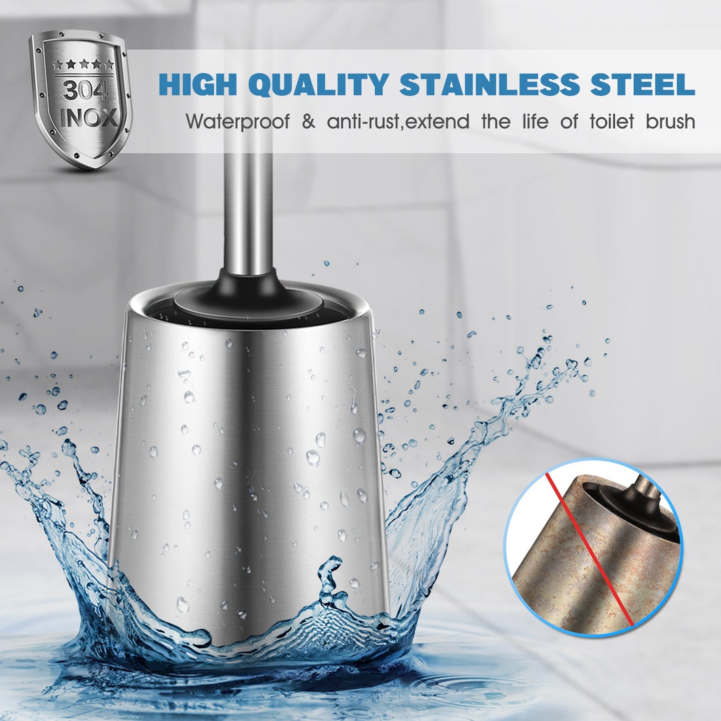 Premium Silicone Stainless Steel Toilet Bowl Brush Holder Set