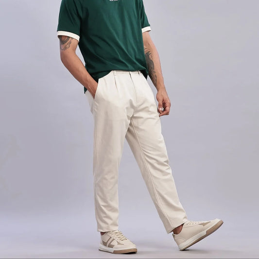 Tommy Hilfiger Men's Beige Solid Cotton Relaxed Fit Casual Trousers Comfort - Gomix Brands Outlet