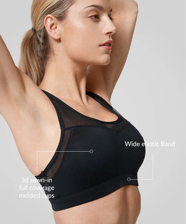 Yvette Sculpt Racerback Padded High‑Support Running Sports Bra Black