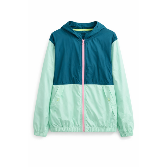 Xersion Girls Youth Turquoise Shock Lightweight Hooded Rain Jacket