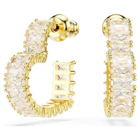 Elegant Swarovski Matrix Small Heart Hoop Earrings, Baguette White Gold-Tone Plated
