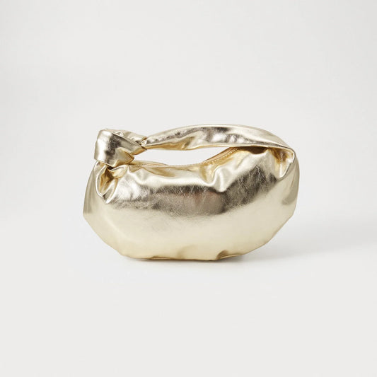 Even&Odd Chic Gold Metallic Knotted Handle Soft Textured Handbag for Women. - Gomix Brands Outlet