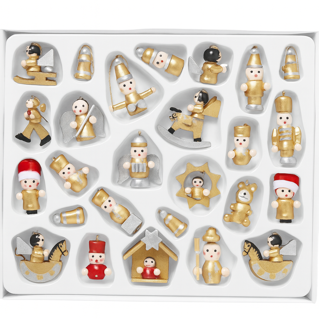 LIVARNO Home 26-Piece Gold Christmas Tree Ornaments Set, Classic Wooden Figures