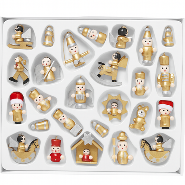 LIVARNO Home 26-Piece Gold Christmas Tree Ornaments Set, Classic Wooden Figures