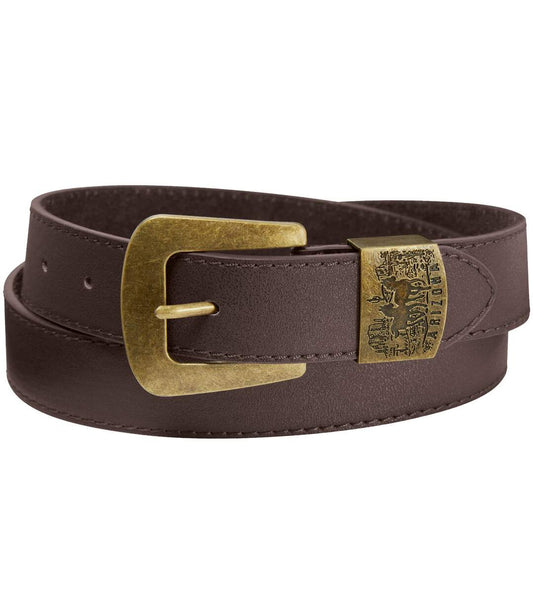 Men's Classic Brown Split Leather Belt with Metal Buckle and Topstitching