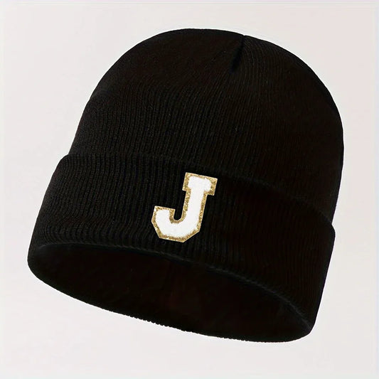 J Letter Black Winter Beanie Hat for Women & Teen Girls - Gomix Brands Outlet