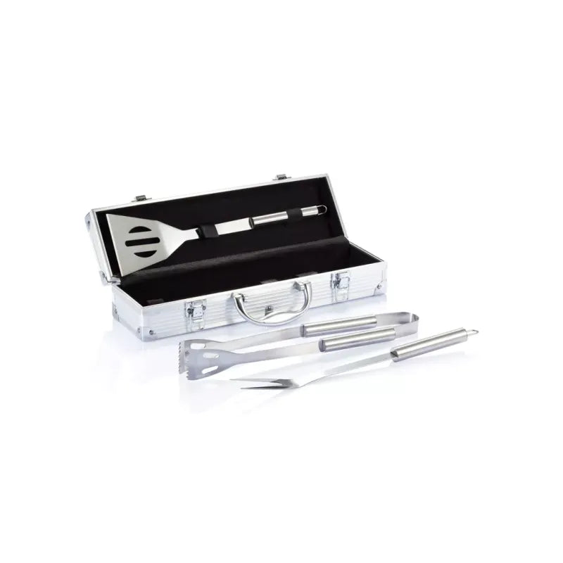 Durable 3-Piece Stainless Steel Barbecue Tool Set with Portable Aluminum Case