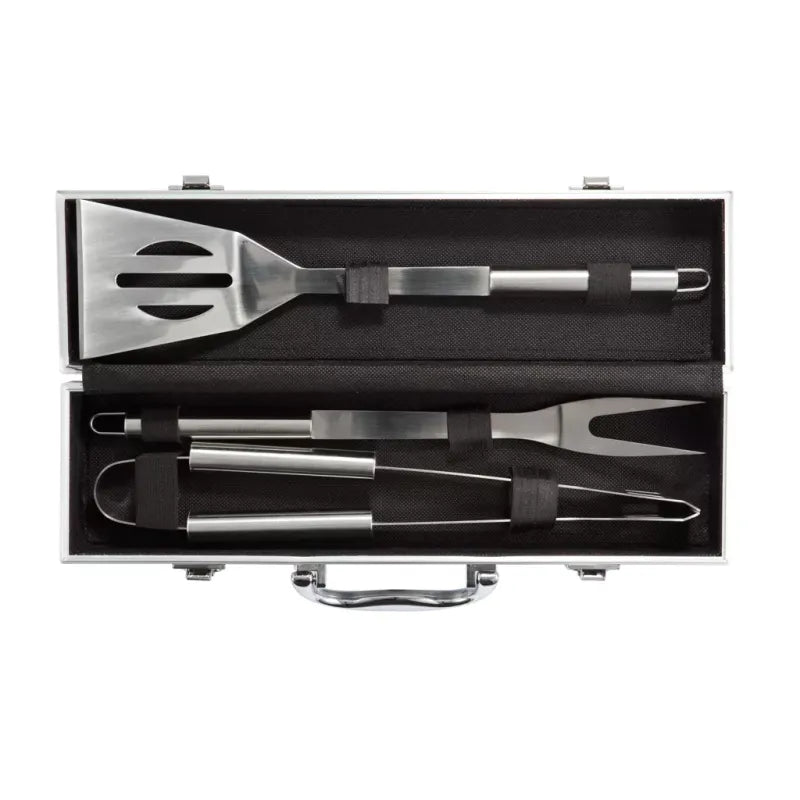 Durable 3-Piece Stainless Steel Barbecue Tool Set with Portable Aluminum Case