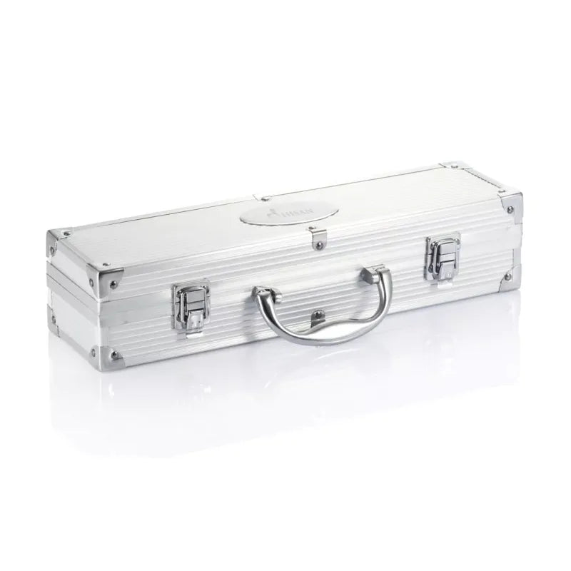 Durable 3-Piece Stainless Steel Barbecue Tool Set with Portable Aluminum Case