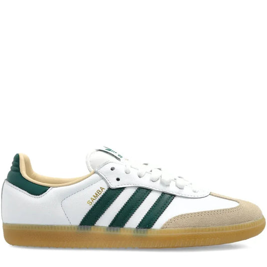 Adidas Samba Classic White Leather Sneakers with Green Stripes and Gum Sole. - Gomix Brands Outlet