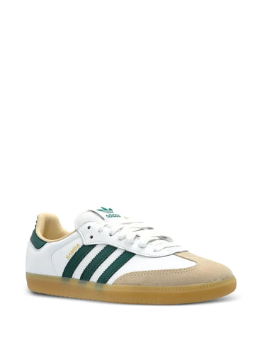 Adidas Samba Classic White Leather Sneakers with Green Stripes and Gum Sole. - Gomix Brands Outlet