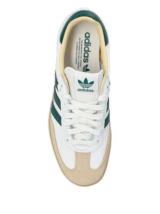 Adidas Samba Classic White Leather Sneakers with Green Stripes and Gum Sole