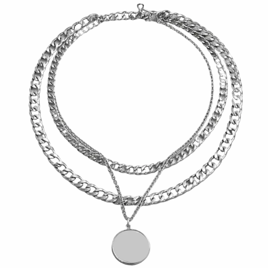 Beeline Men’s Layered Silver Chain Necklace with Pendant