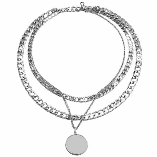 Beeline Men’s Layered Silver Chain Necklace with Pendant