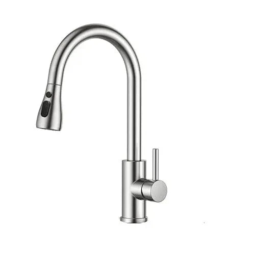 Modern Stainless Steel Kitchen Faucet with High Curved Spout, Complete Kit - Gomix Brands Outlet