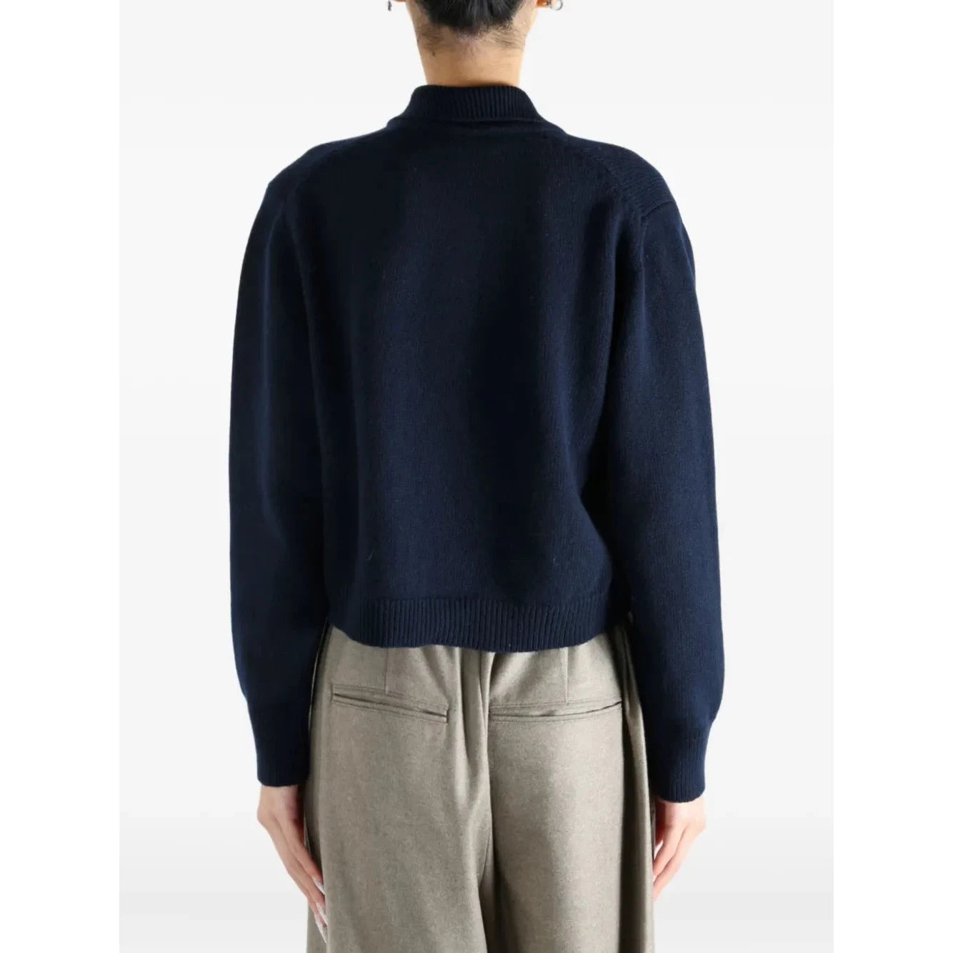 Margaret Howell Women's Navy Blue Merino Wool Collared Buttoned Cardigan