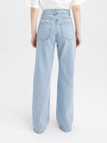 DeFacto Women's Regular Fit Ripped High Waist Blue Jeans - A3480AX-NM39