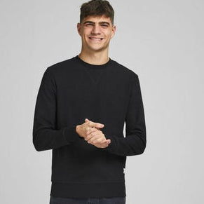 Jack & Jones Men's Premium Black Crewneck Sweatshirt - Comfortable Cotton Blend 2XL
