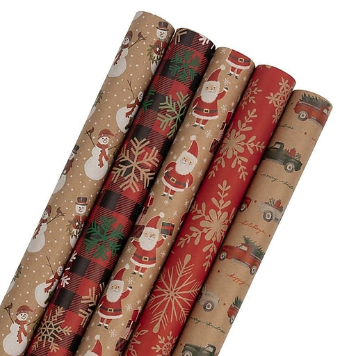 JAM Paper Christmas Wrapping Paper 5 Rolls 125 Sq Ft Kraft Gift Wrap