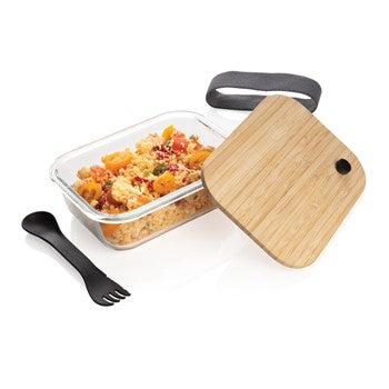 Glass Lunch Box with Bamboo Lid and Spoon - Eco-Friendly
