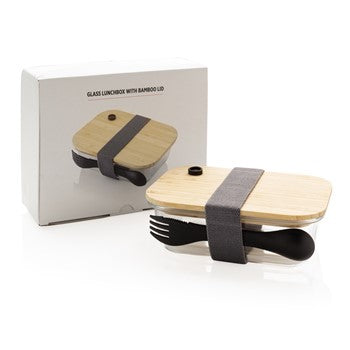 Glass Lunch Box with Bamboo Lid and Spoon - Eco-Friendly