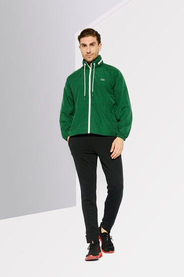 Lacoste Men's Embroidered Logo Green Windbreaker Jacket - Lightweight, Water-Resistant